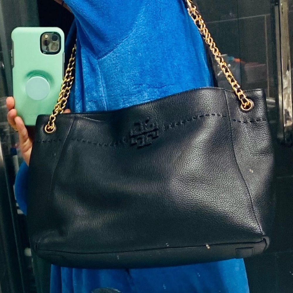 Tory Burch Mc Graw Black Leather Tote Bag - Picture 7 of 8